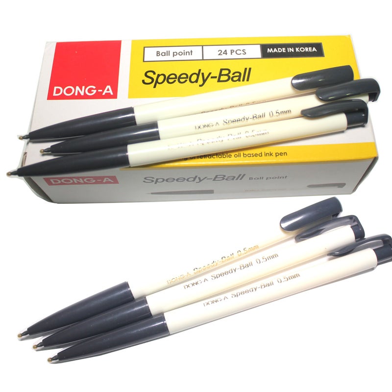 Dong-a Speedy-Ball 0.5 mm Smooth Writing Retractable Oil Based Ink Ball Point Pen Dozen Box (Pack of 24) - Black - Image 1